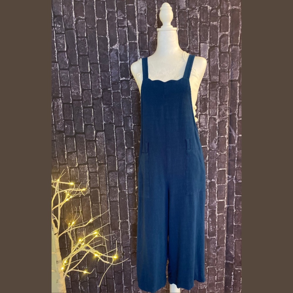 Monteau Women's Cropped Jumper Overall Blue Size Medium Boho